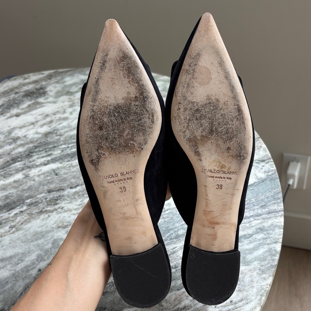 Manolo Blahnik Black Pointed Toe Mules - Picture 3 of 6
